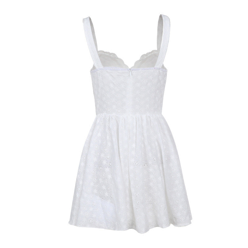 Eyelet Lace Corset Button Front Sweetheart Flared Mini Dress