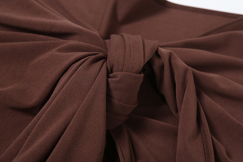 Strapless Sweetheart Ruched Knot Drape Mermaid Maxi Gown With Neck Scarf