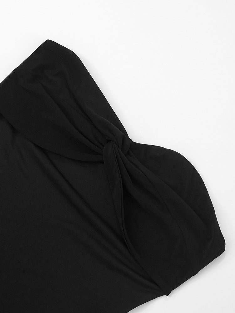 Strapless Twist Knot Sheer Tier Maxi Dress