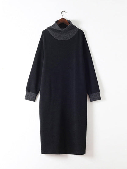 Crew Neck Long Sleeve Layered Look Oversized Pocket Midi Dress
