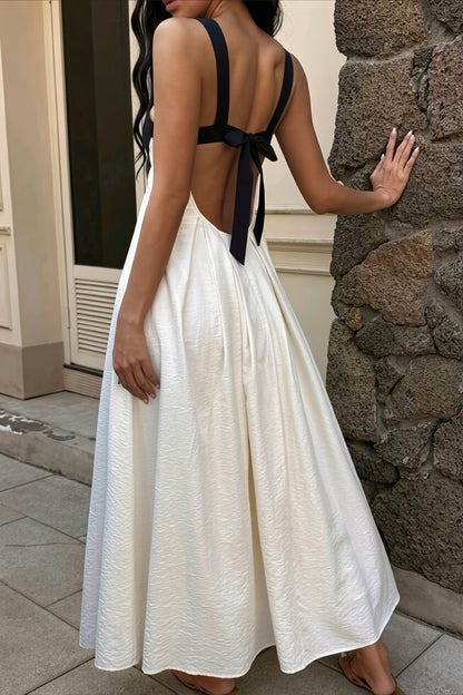Elegant Color Block Backless Maxi Dress