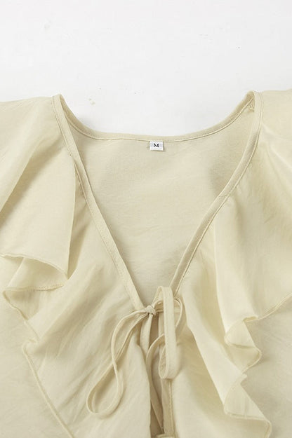 V Neck Relaxed Ruffle Blouse