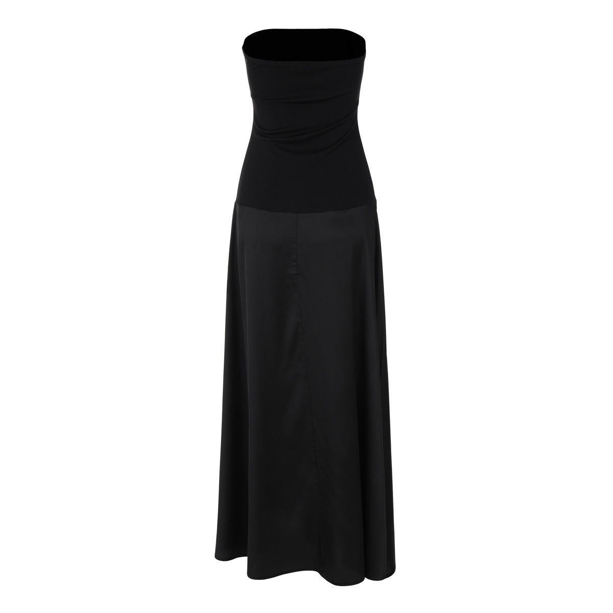 Strapless Satin A Line Column Maxi Dress