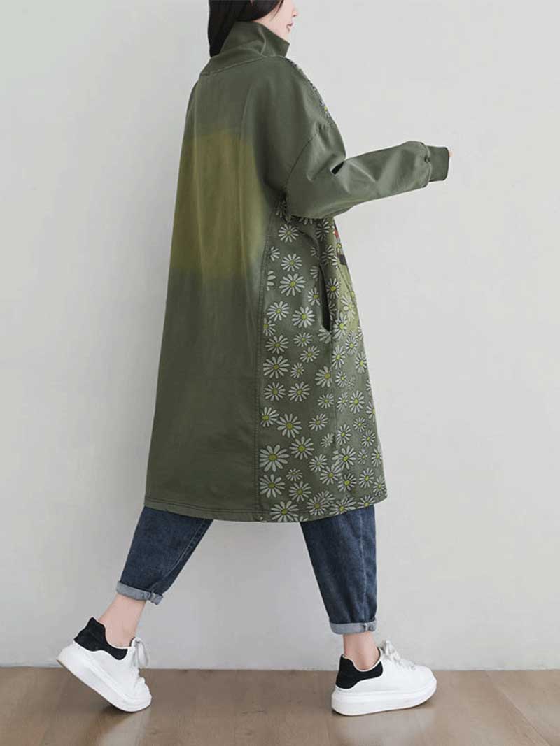 Turtleneck Floral Daisy Print Oversized Sweatshirt Midi Dress