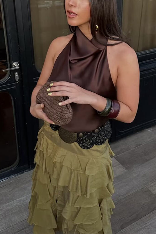 Chic Halter Cowl Neck Sleeveless Satin Top