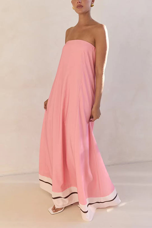 Strapless Color Block Loose Fit Maxi Dress