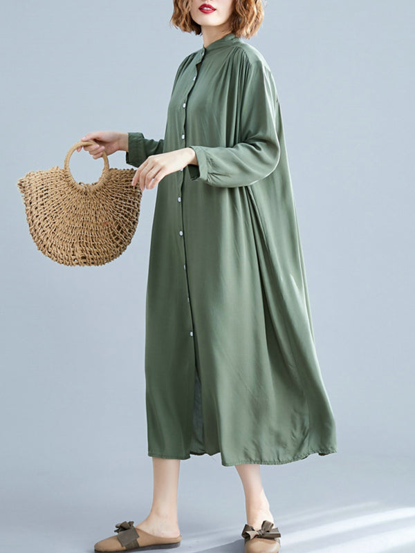 Collared Button Front Tropical Print Shirt Midi Dress