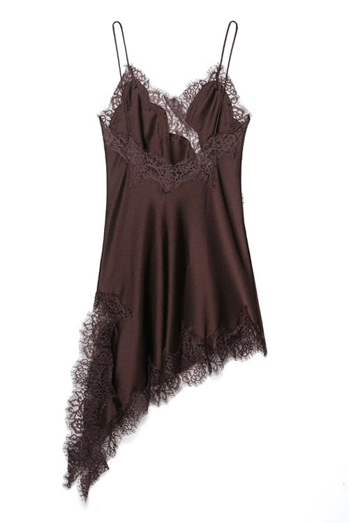 Spaghetti Strap Lace V Neck Irregular Hem Mini Dress