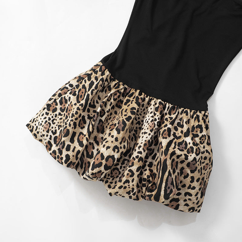 Strapless Contrast Bodice Print Bubble Hem Mini Dress