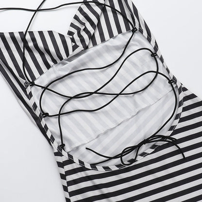Cowl Neck Spaghetti Strap Chevron Stripe Bodycon Maxi Dress