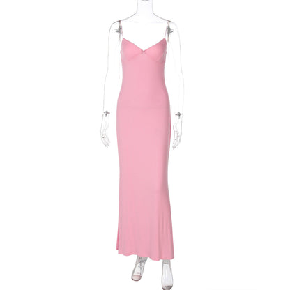 Spaghetti Strap Deep V-Neck Bodycon Maxi Dress