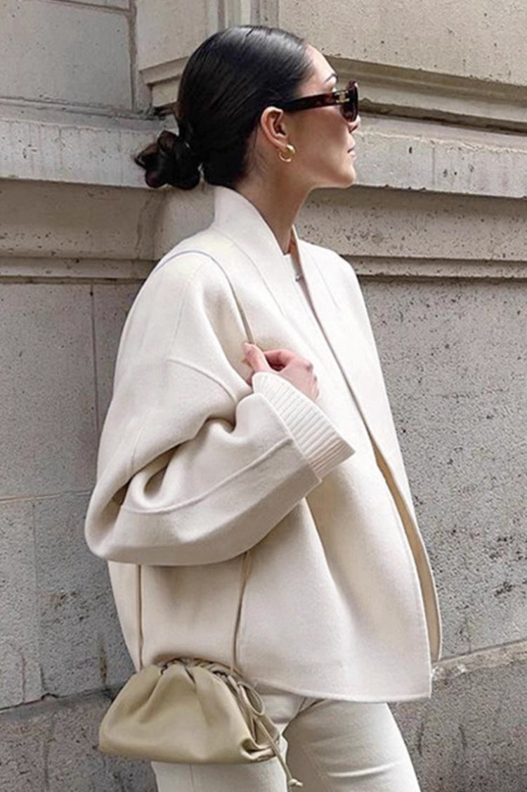 Loose Fit Beige Wool Coat