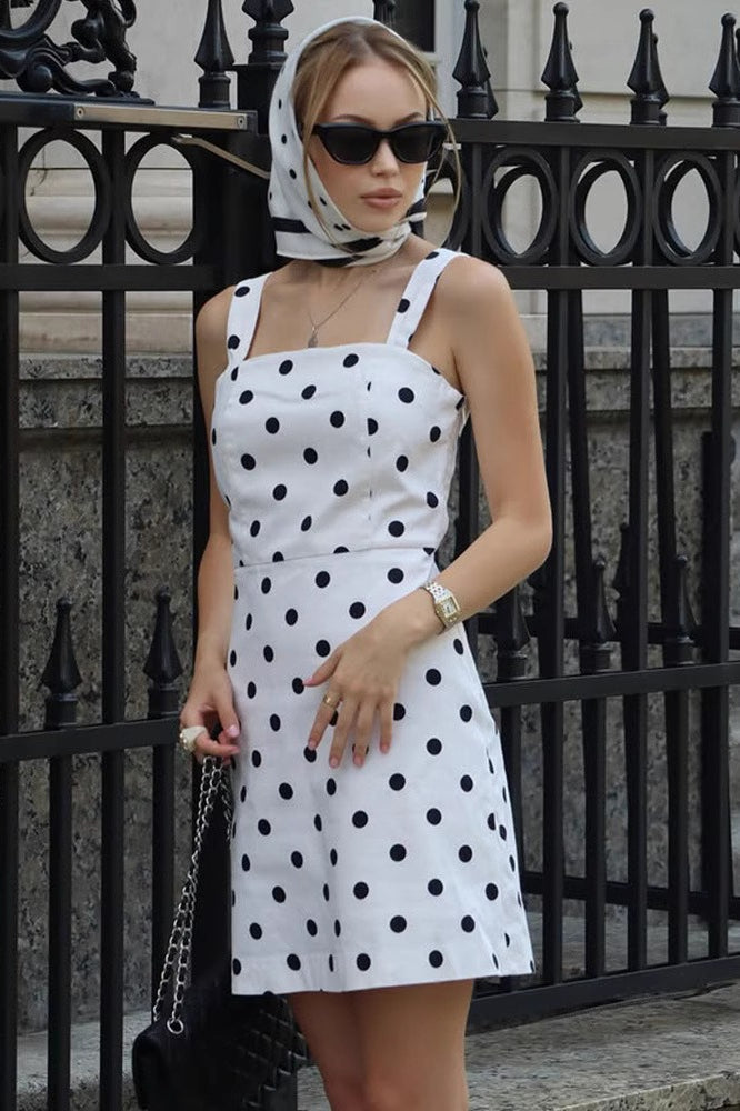 White Cami High Waist Polka Dot Mini Dress