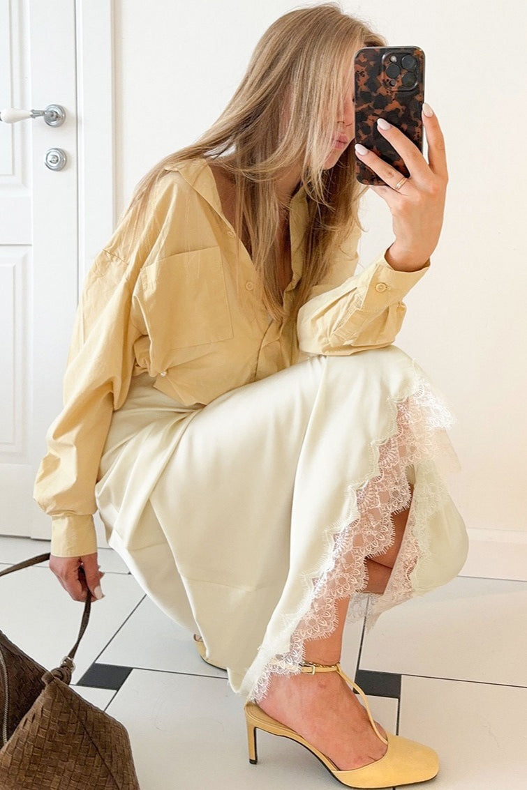 Lace-Trim Straight Maxi Skirt