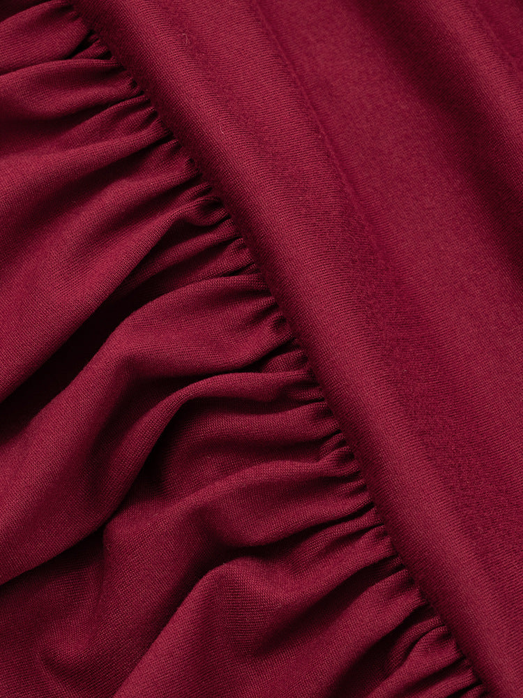 Strapless Ruched Bodice Pleated Drop Waist Maxi Dress