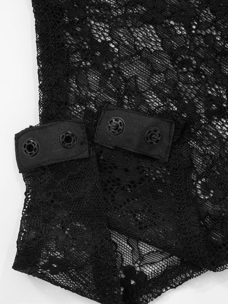 Spaghetti Strap Floral Lace Midriff Panel Column Maxi Dress