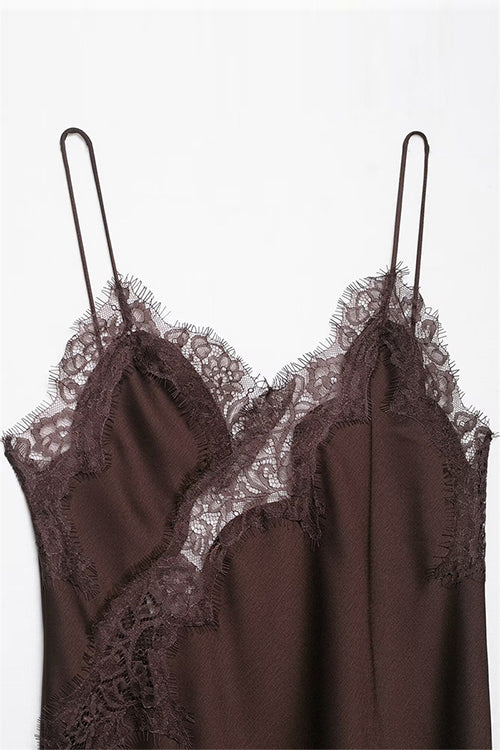 Spaghetti Strap Lace V Neck Irregular Hem Mini Dress