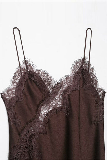 Spaghetti Strap Lace V Neck Irregular Hem Mini Dress