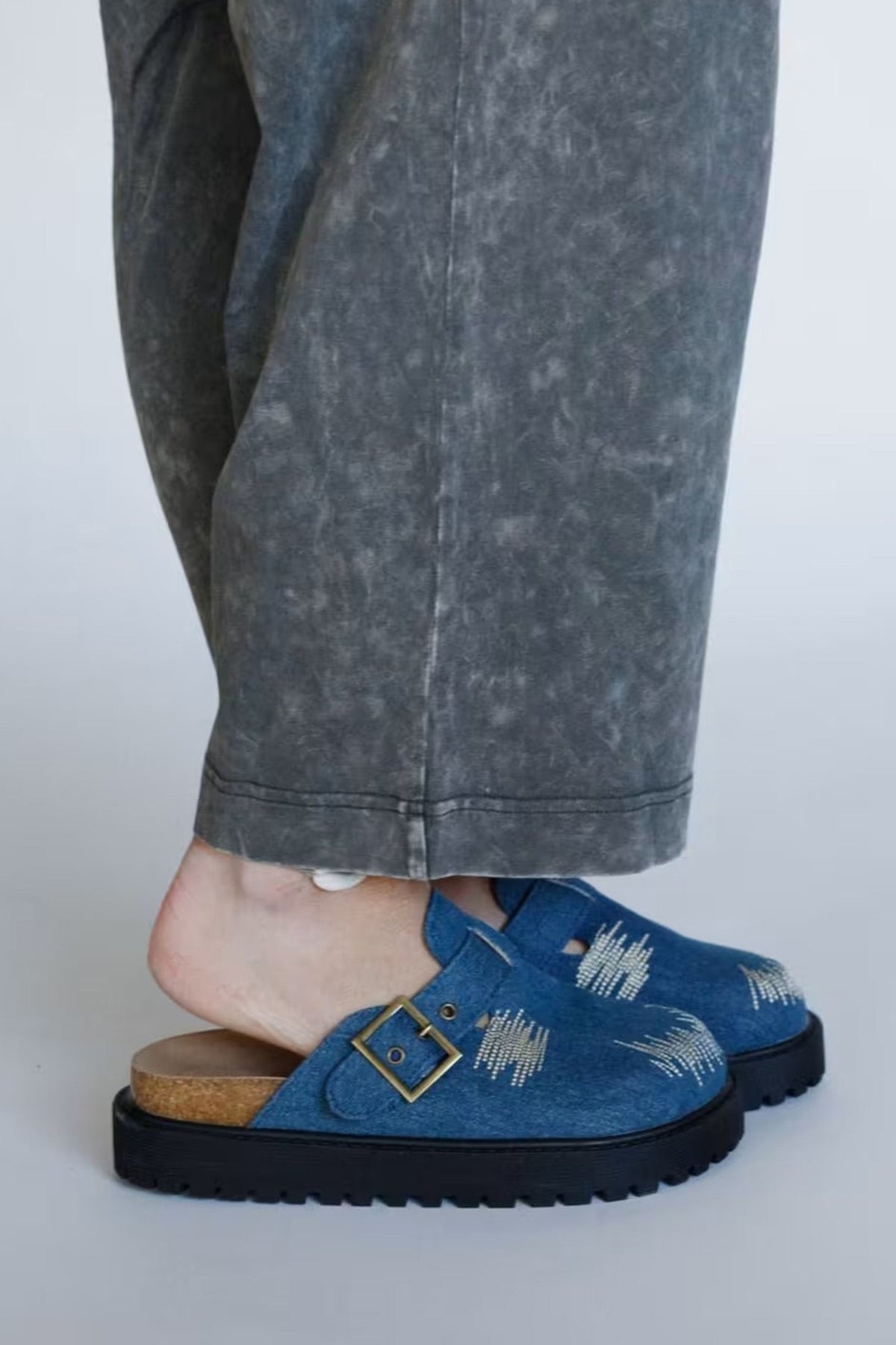 Distressed Denim Closed-toe Slip-on Flat