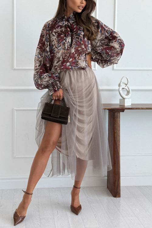 Elastic Waist Flowy Mesh Midi Skirt