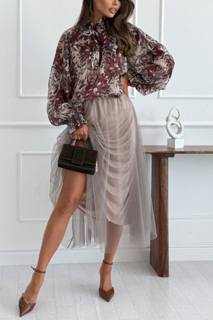 Elastic Waist Flowy Mesh Midi Skirt