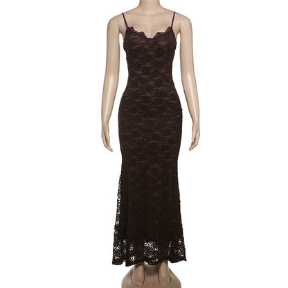 Spaghetti Strap Sweetheart Lace Maxi Dress