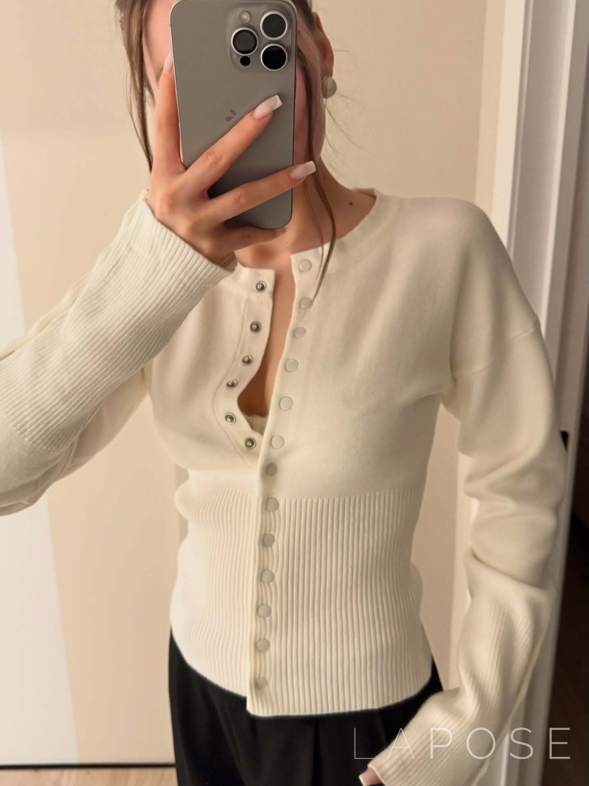 Luna Snap-Detail Ribbed Knit Cardigan