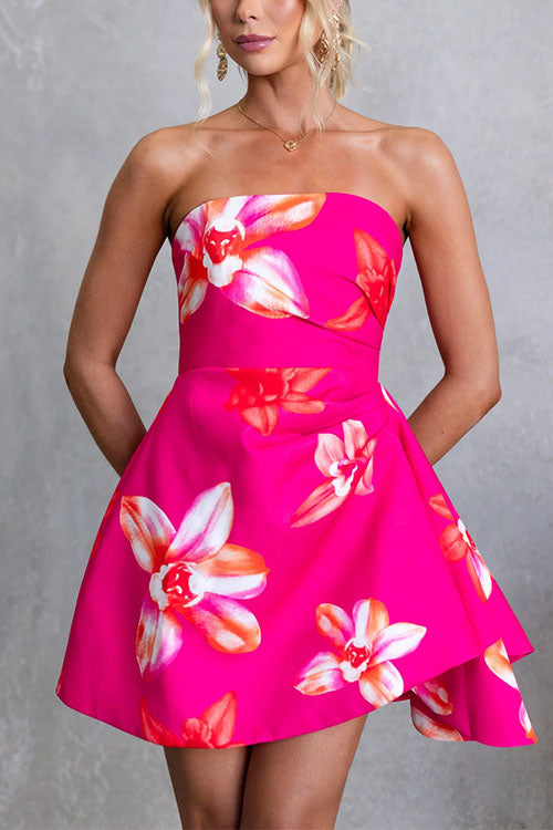 Strapless Floral Print A-line Mini Dress