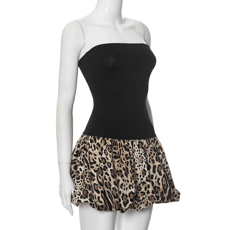 Strapless Print Bubble Hem Mini Dress