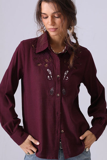 Linen Crochet Embroidered Chic Design Fashion Blouse