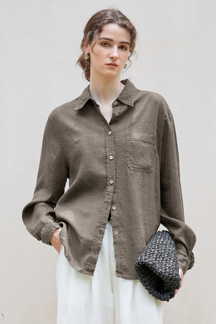 Linen Blend Single Breasted Blouse