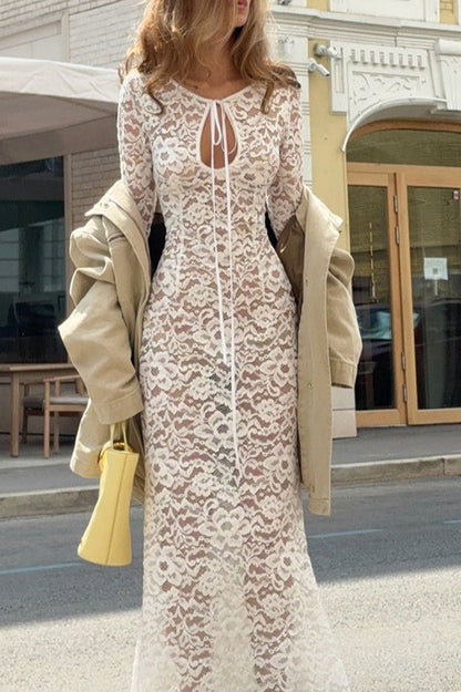 Sheer Lace Round Neck Maxi Dress