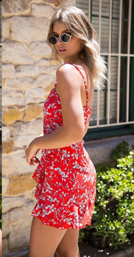 Square Neck Spaghetti Strap Floral Tie Waist Wrap Mini Dress