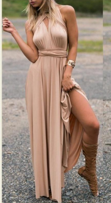 Halter Wrap Convertible Multiway High Slit Maxi Dress