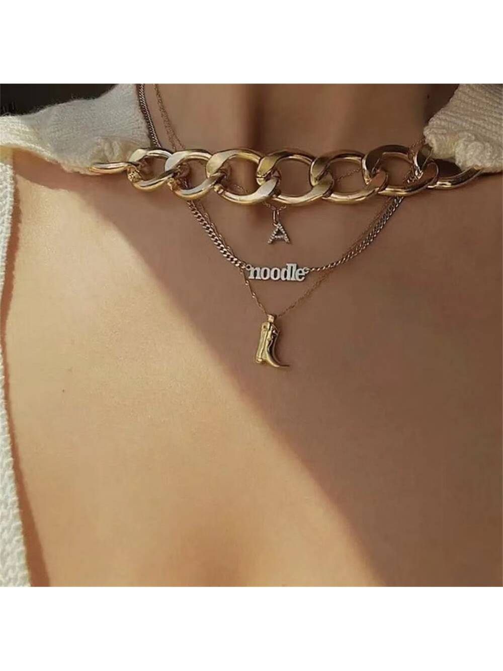 1pc Retro Punk Style Western Cowboy Boot Shaped Pendant Necklace,