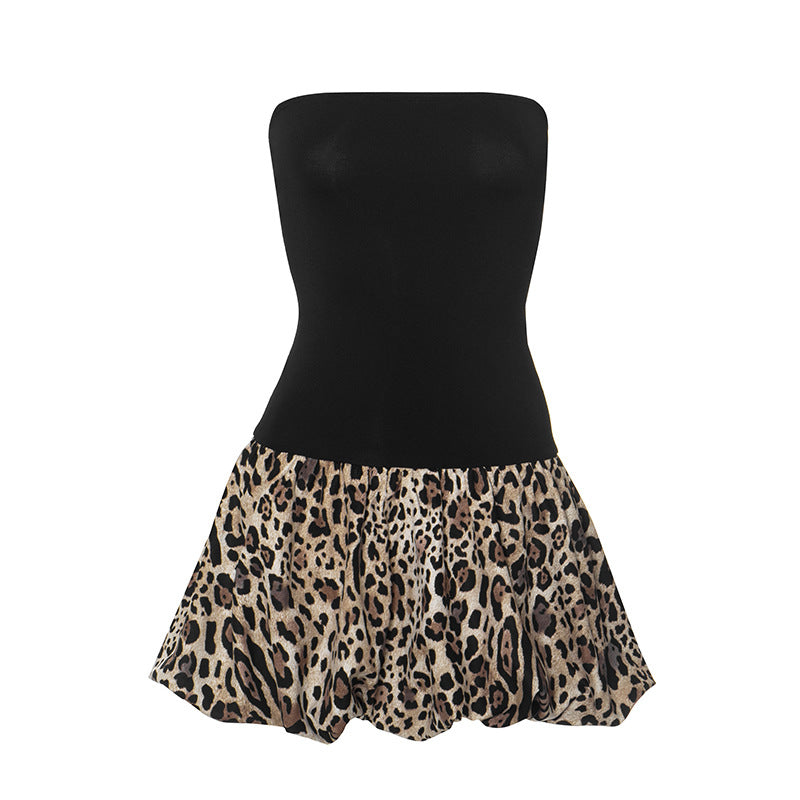 Strapless Print Bubble Hem Mini Dress