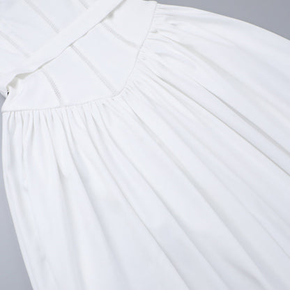 Square Neck Corset Basque Waist Pleated Midi Dress