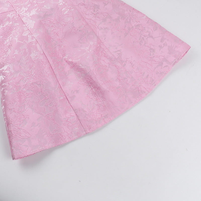 Square Neck Jacquard Brocade Floral Oversized Bow Back Skater Mini Dress