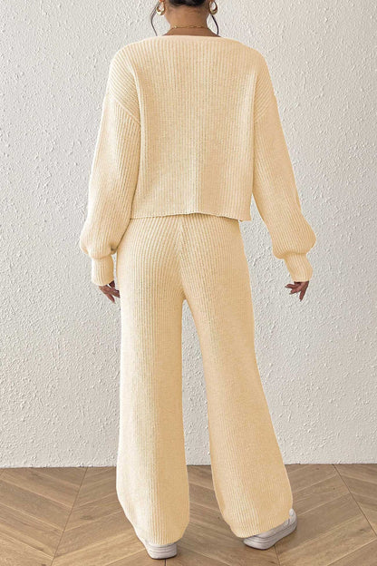 Button-down Crop Cardigan Pants Set