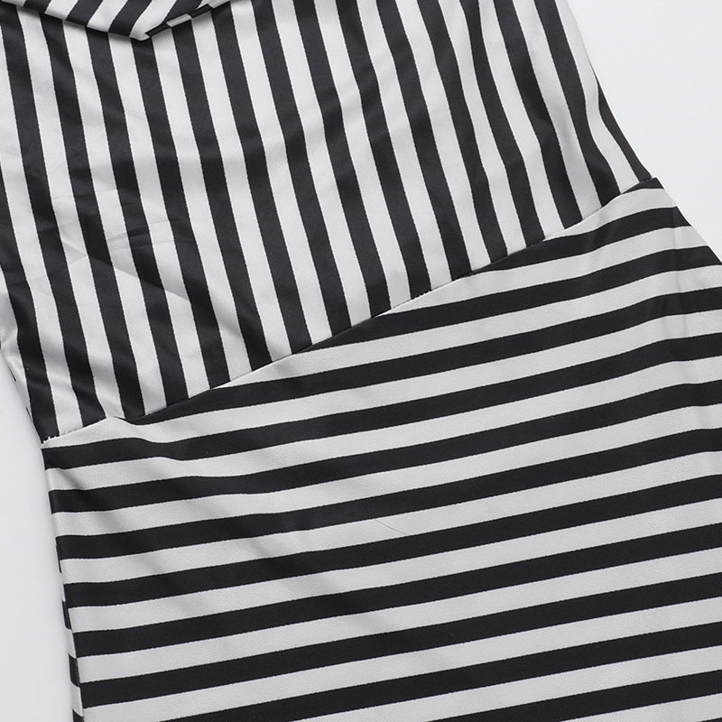 Cowl Neck Spaghetti Strap Chevron Stripe Bodycon Maxi Dress