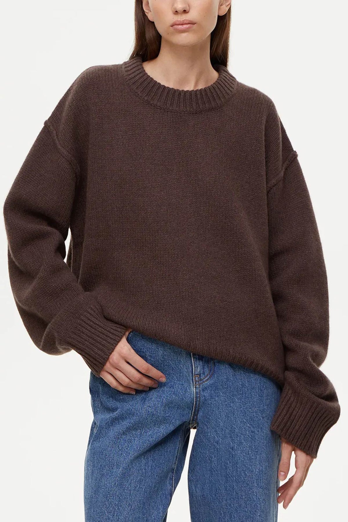 Round Neck Solid Color Pullover Sweater