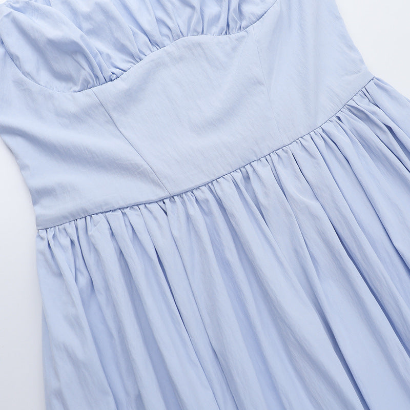Spaghetti Strap Ruched Bust Corset Bodice A Line Maxi Dress