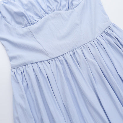 Spaghetti Strap Ruched Bust Corset Bodice A Line Maxi Dress