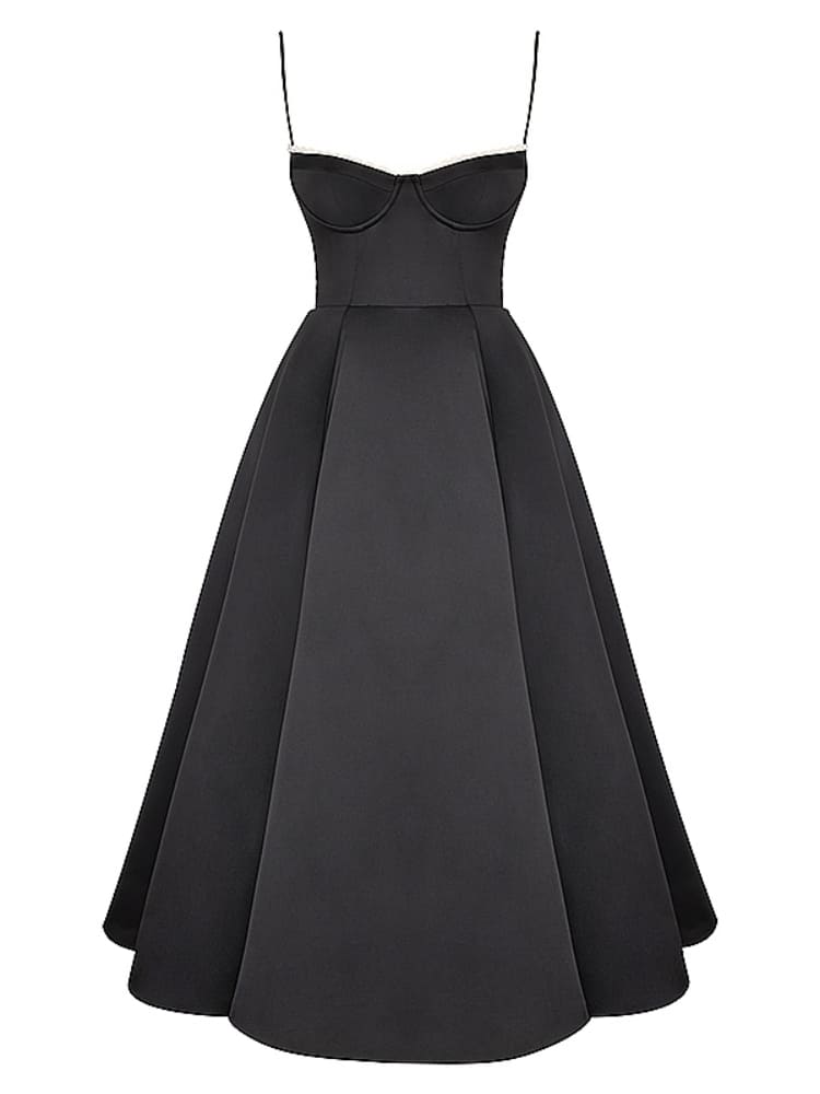 Sweetheart Lace Trim Bustier Tulle Hem Fit and Flare Midi Dress