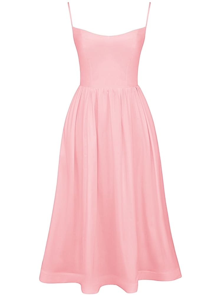 Spaghetti Strap Scoop Neck Gathered Flared Midi Dress