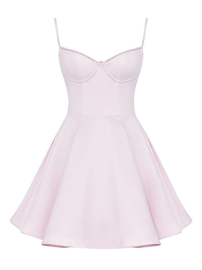 Sweetheart Bustier Spaghetti Strap Tulle Hem Fit and Flare Mini Dress