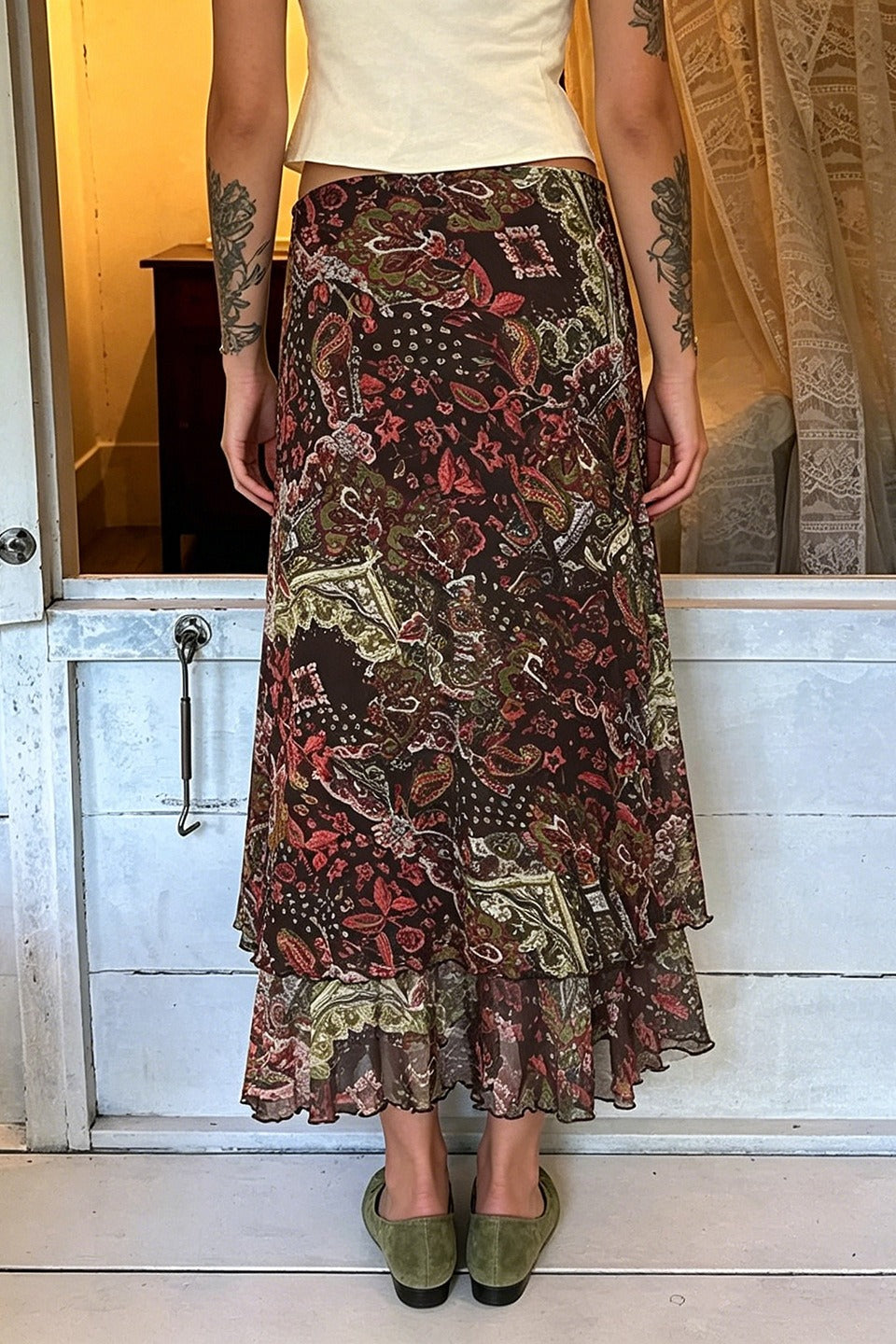 Paisley Low Waist Mermaid Midi Skirt