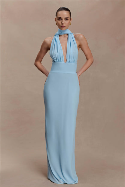 Polka Dot Deep V Tie Bodycon Maxi Dress