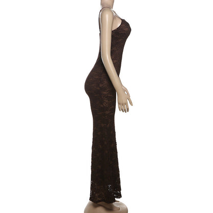 Spaghetti Strap Sweetheart Lace Maxi Dress