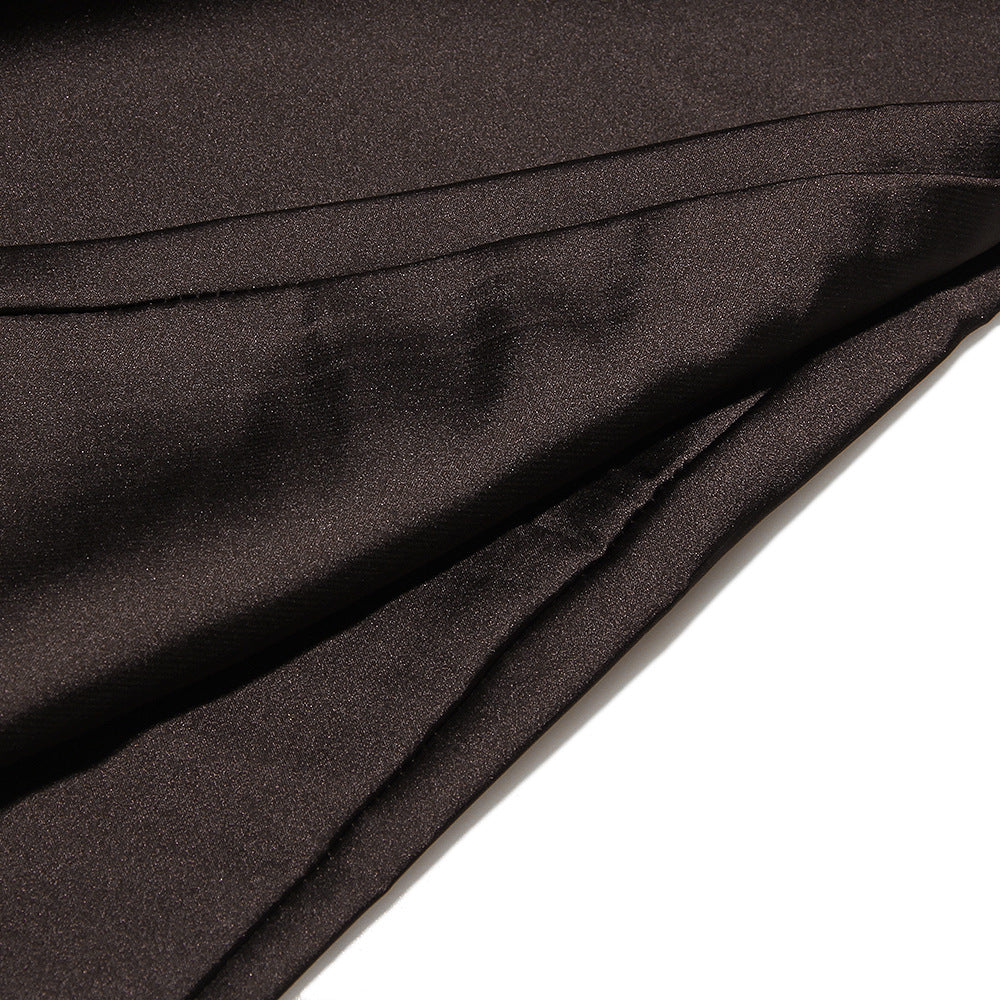 Strapless Ruched Asymmetric Draped Hem Satin Mini Dress
